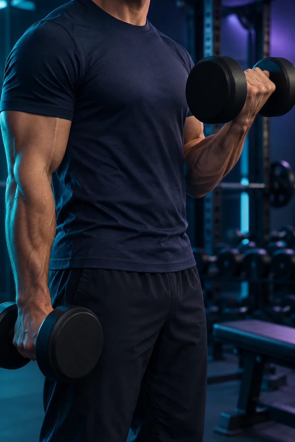 Man lifting dumbbells in a gym
